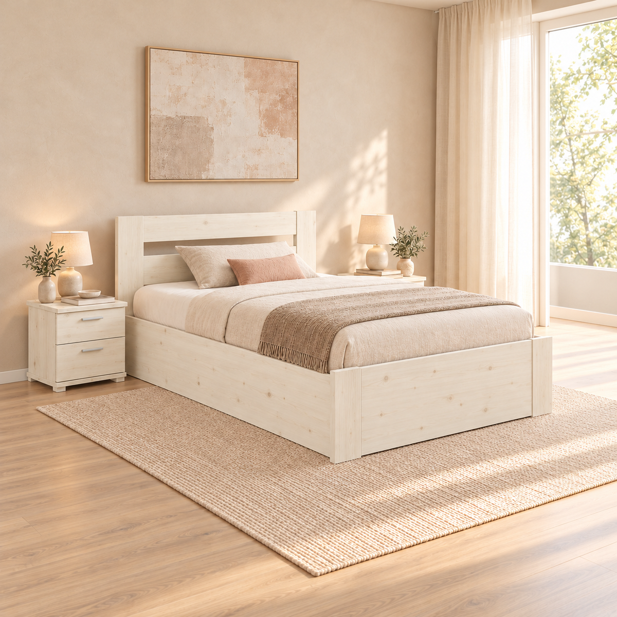Nobis Kieferbett mit Bettkasten aus Massivholz | 100% Bio-Bett inkl. Lattenrost