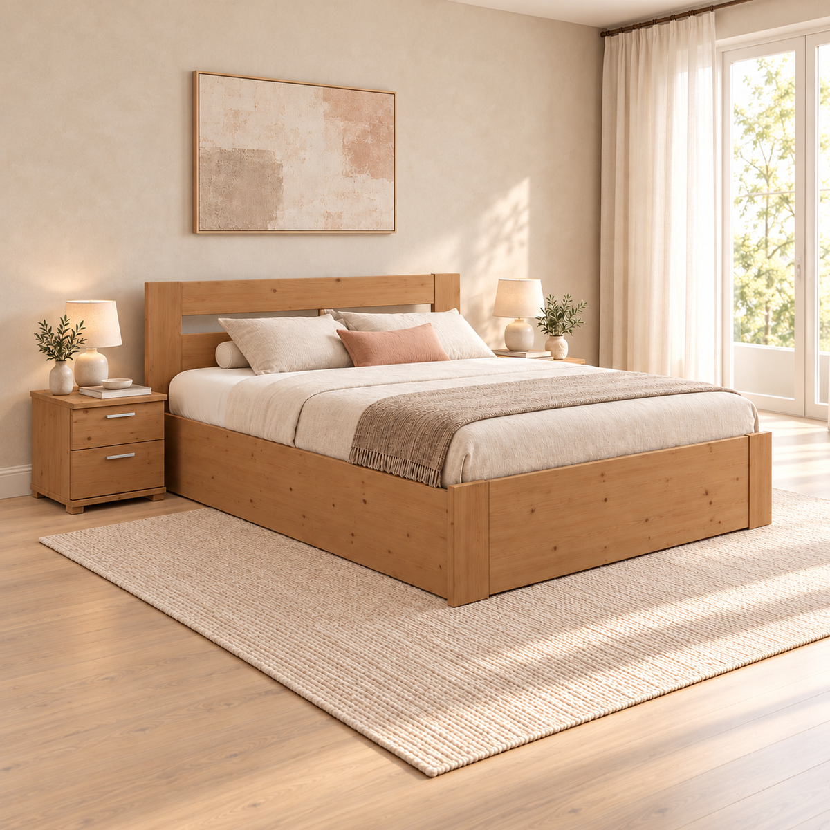 Nobis Kieferbett mit Bettkasten aus Massivholz | 100% Bio-Bett inkl. Lattenrost
