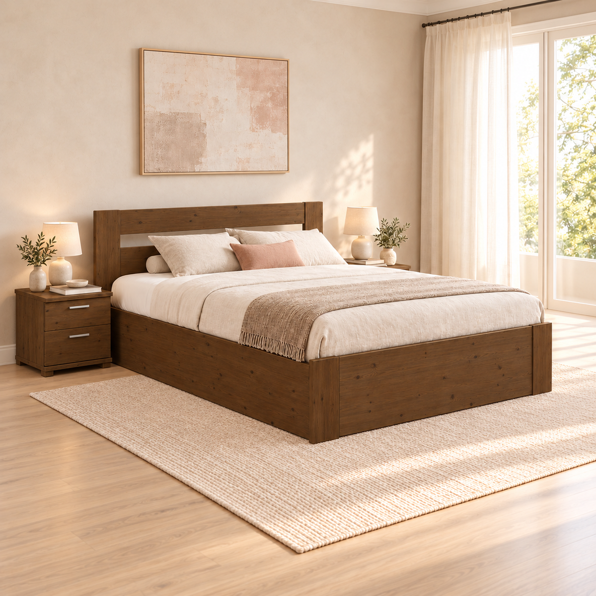 Nobis Kieferbett mit Bettkasten aus Massivholz | 100% Bio-Bett inkl. Lattenrost