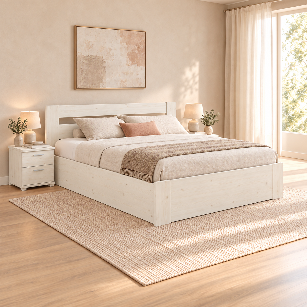Nobis Kieferbett mit Bettkasten aus Massivholz | 100% Bio-Bett inkl. Lattenrost