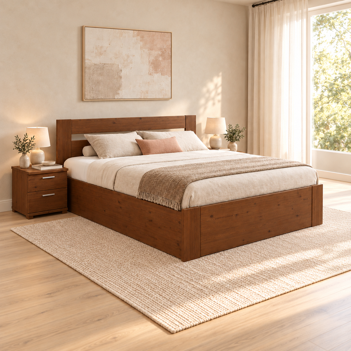 Nobis Kieferbett mit Bettkasten aus Massivholz | 100% Bio-Bett inkl. Lattenrost