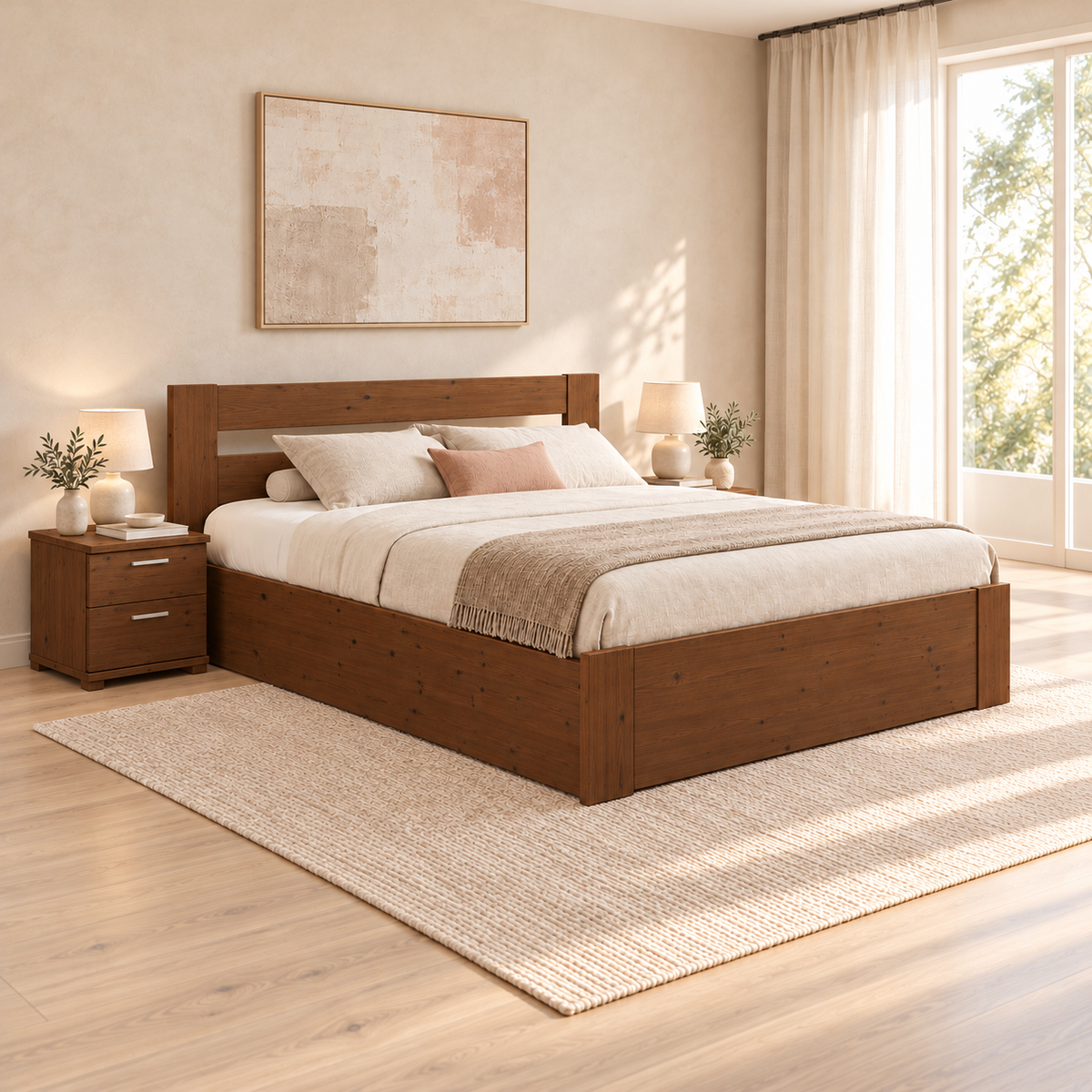 Nobis Kieferbett mit Bettkasten aus Massivholz | 100% Bio-Bett inkl. Lattenrost