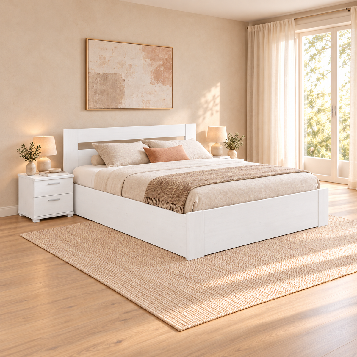 Nobis Kieferbett mit Bettkasten aus Massivholz | 100% Bio-Bett inkl. Lattenrost