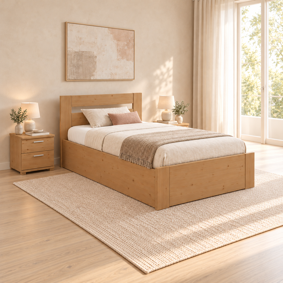 Nobis Kieferbett mit Bettkasten aus Massivholz | 100% Bio-Bett inkl. Lattenrost