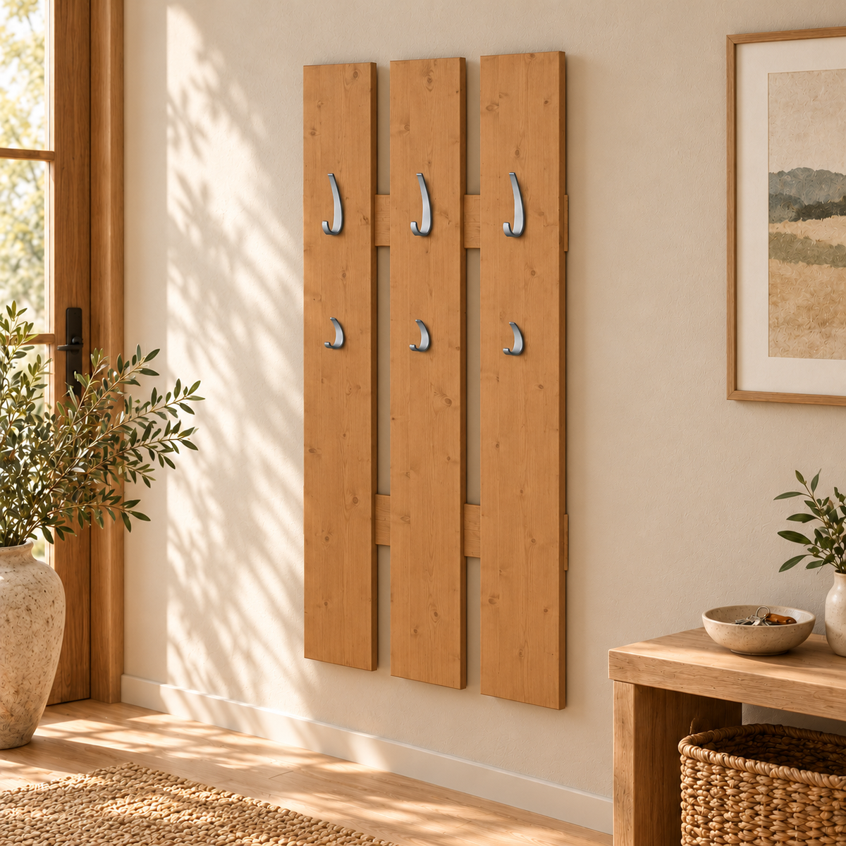 Wandgarderobe aus 100% Bio Kiefer – Natürlich, elegant & platzsparend für jeden Eingangsbereich