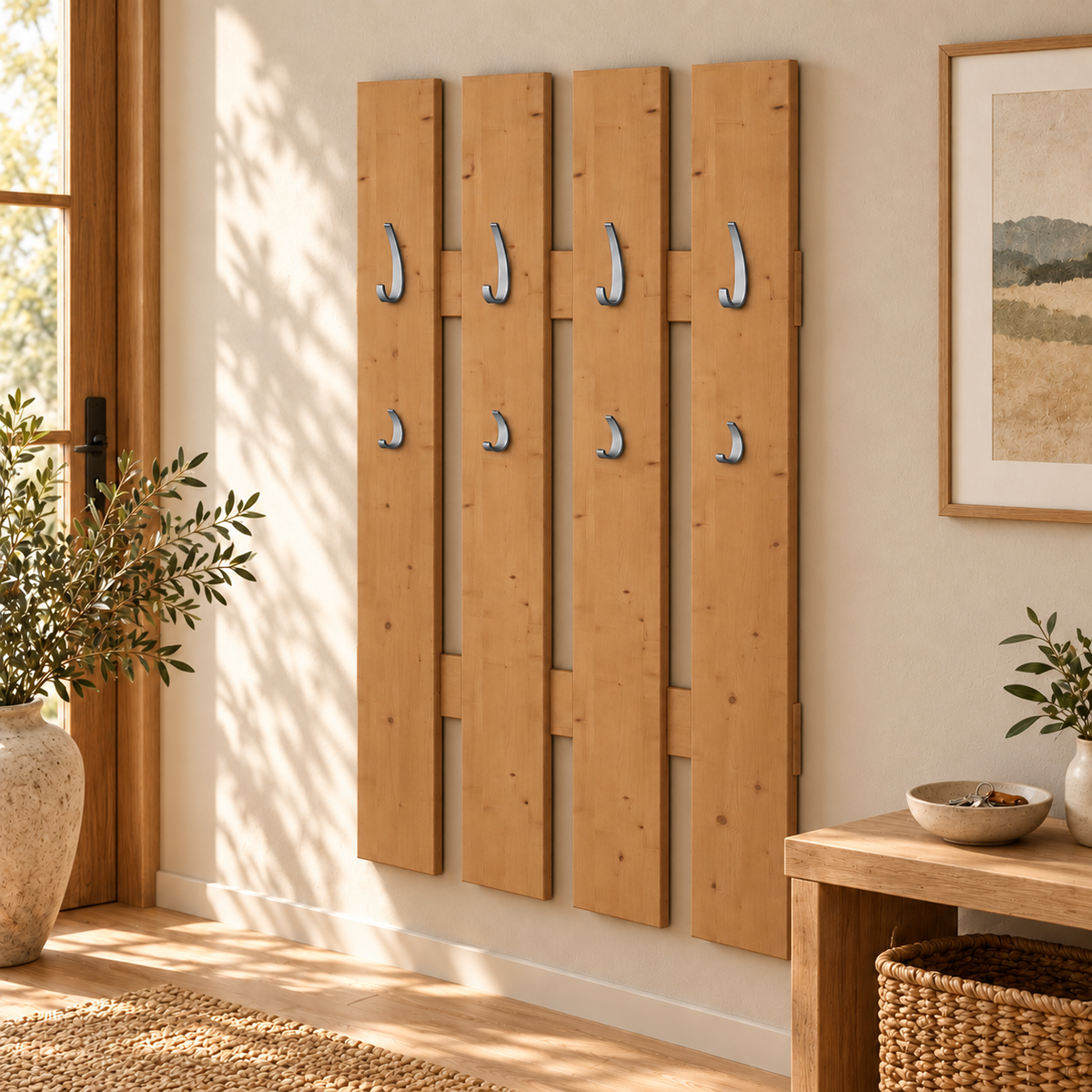 Wandgarderobe aus 100% Bio Kiefer – Natürlich, elegant & platzsparend für jeden Eingangsbereich