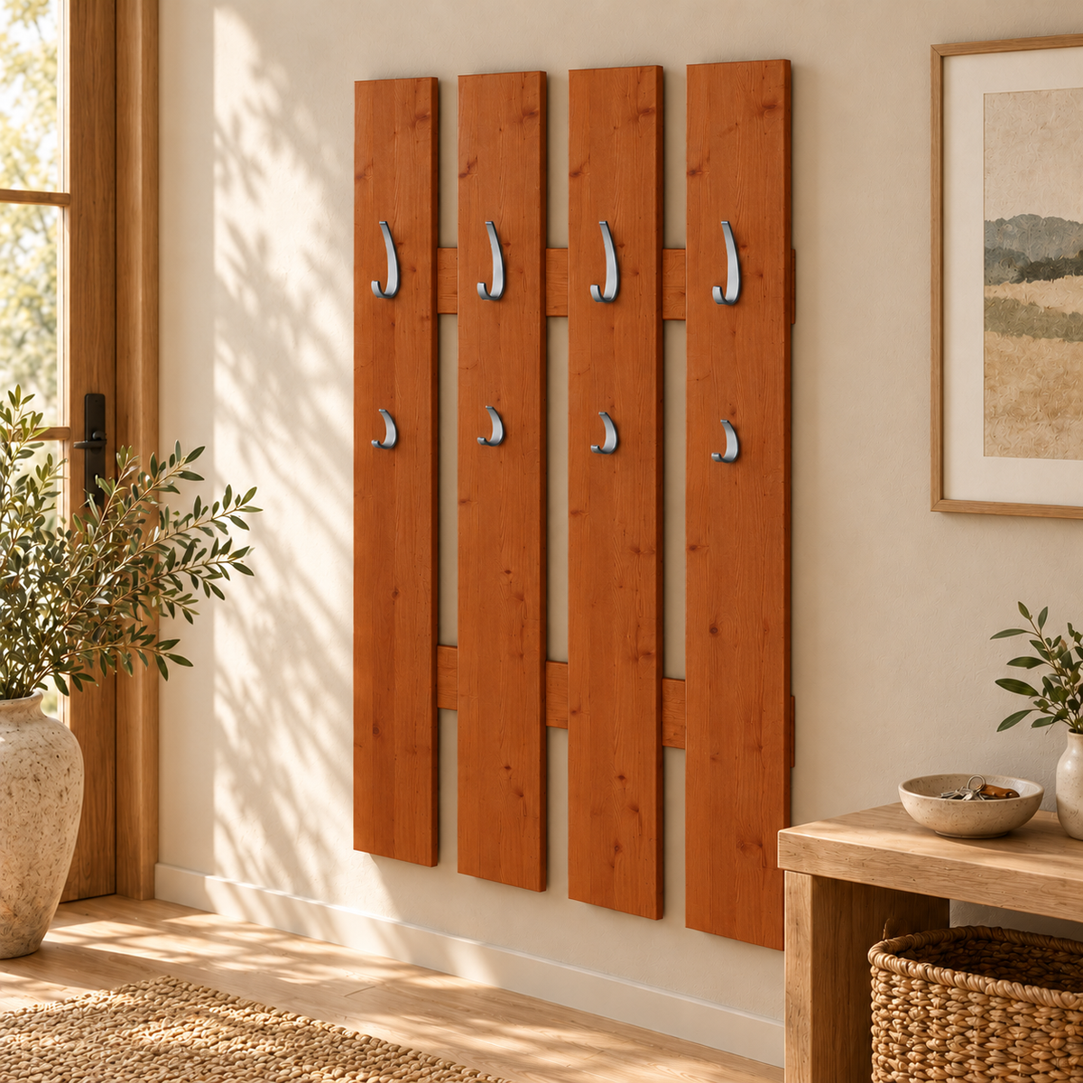 Wandgarderobe aus 100% Bio Kiefer – Natürlich, elegant & platzsparend für jeden Eingangsbereich