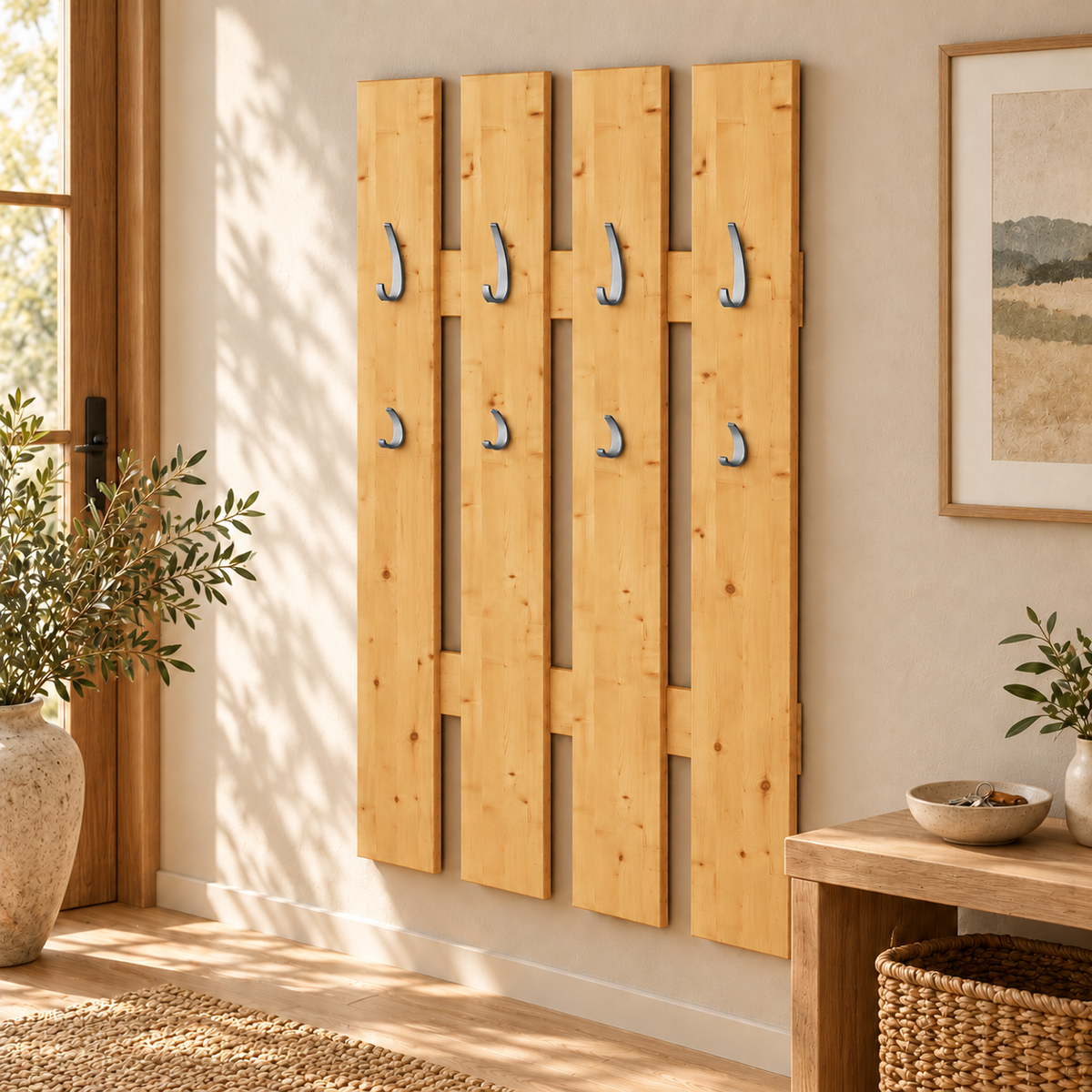Wandgarderobe aus 100% Bio Kiefer – Natürlich, elegant & platzsparend für jeden Eingangsbereich