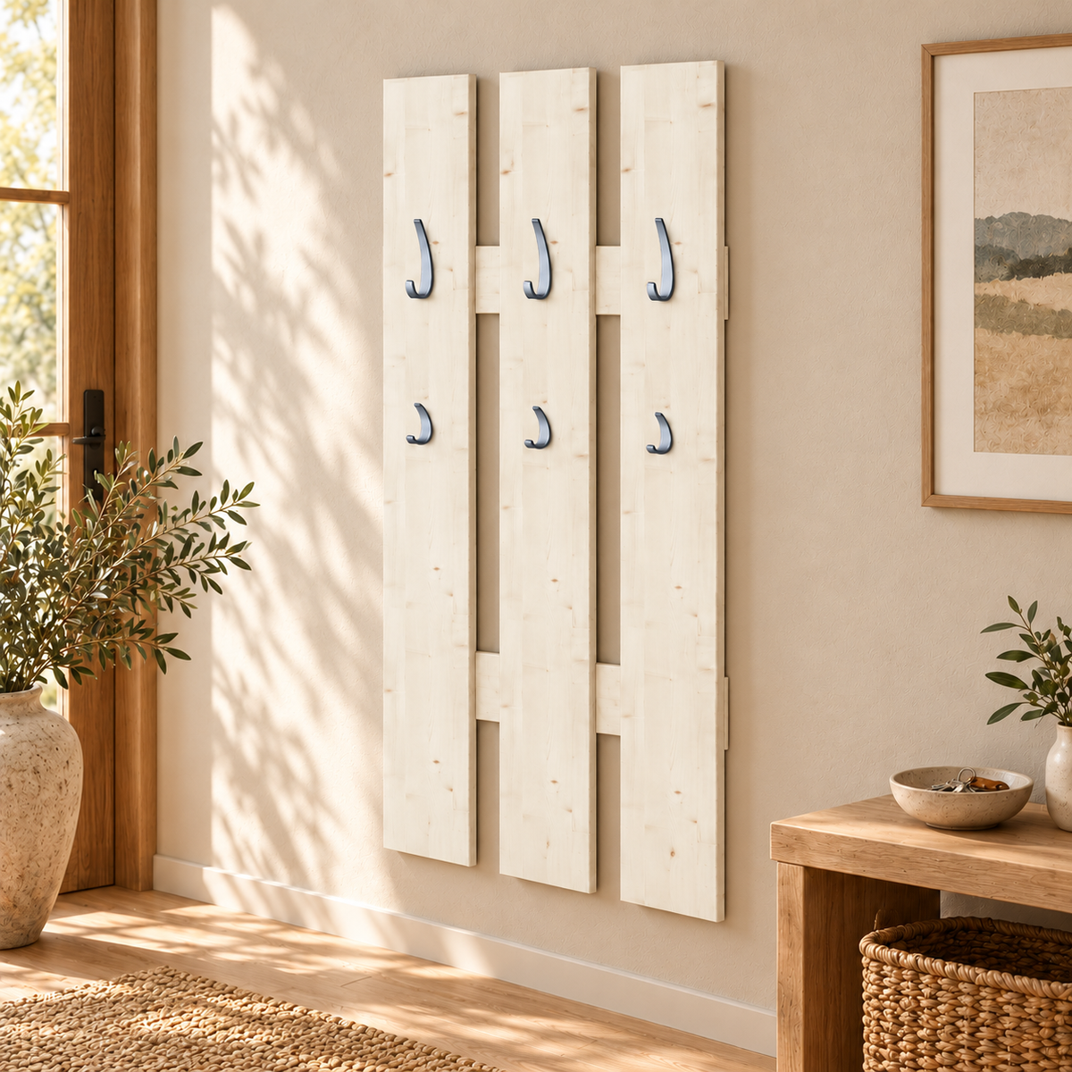 Wandgarderobe aus 100% Bio Kiefer – Natürlich, elegant & platzsparend für jeden Eingangsbereich