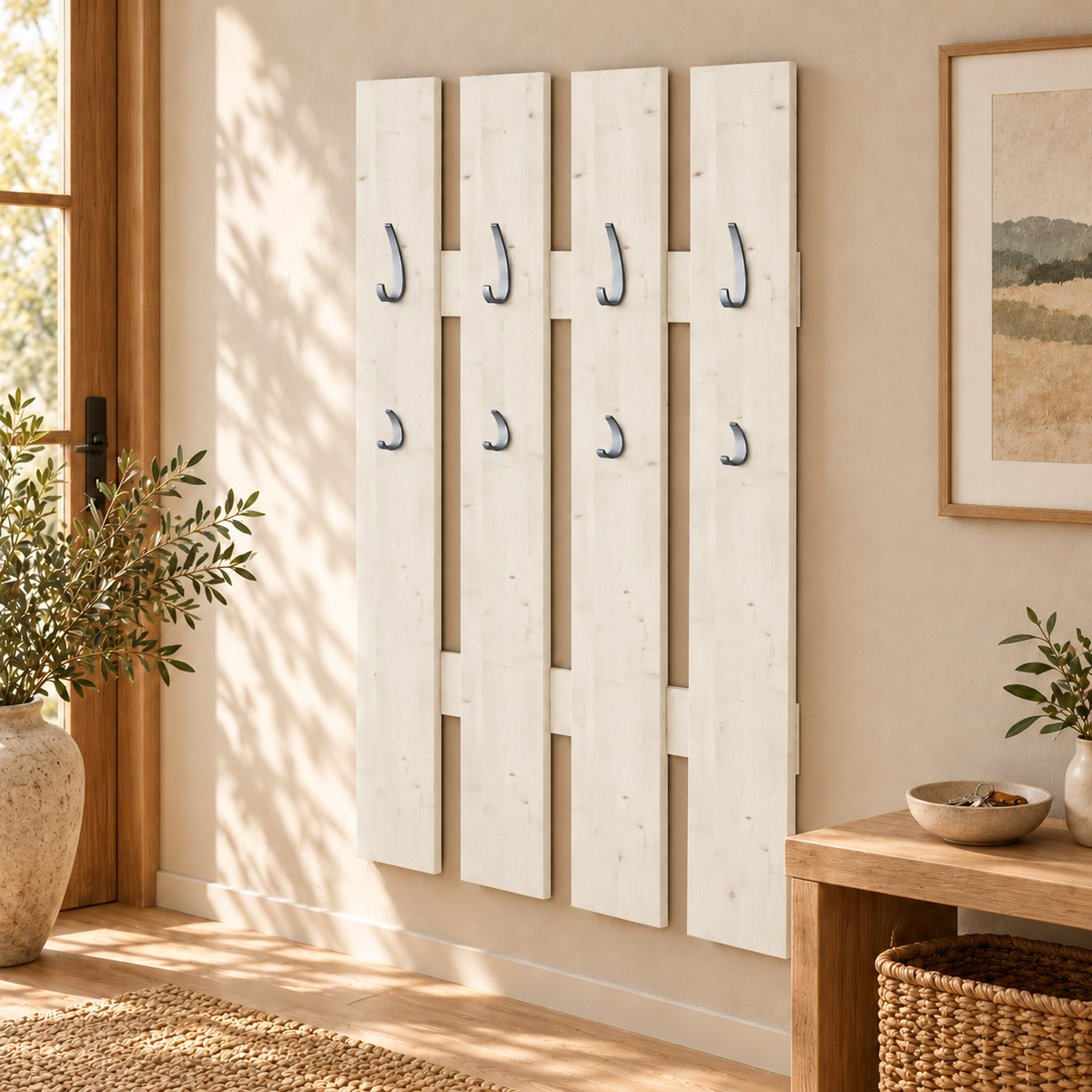 Wandgarderobe aus 100% Bio Kiefer – Natürlich, elegant & platzsparend für jeden Eingangsbereich