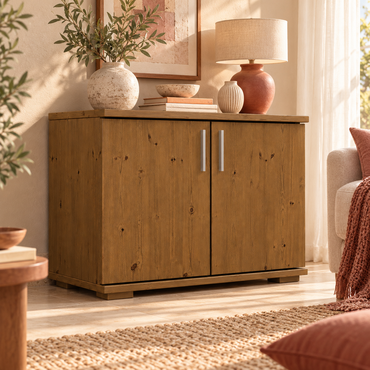 Nobis Kommode Bio Kiefer Massivholz 2-türig | 57cm hoch | Handgefertigt