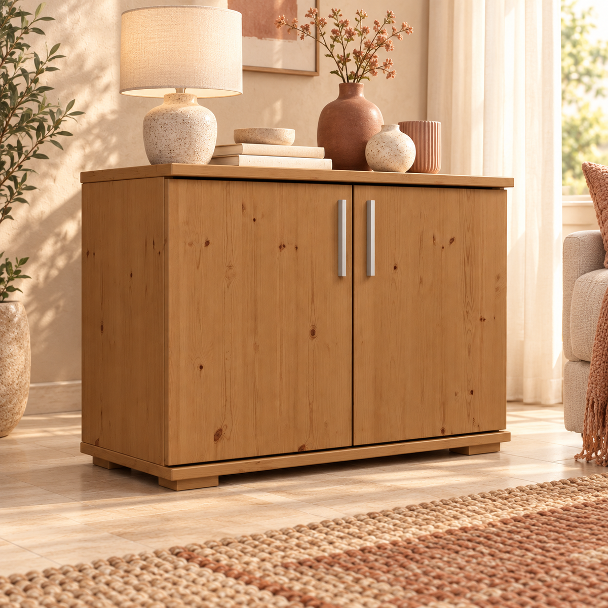 Nobis Kommode Bio Kiefer Massivholz 2-türig | 57cm hoch | Handgefertigt