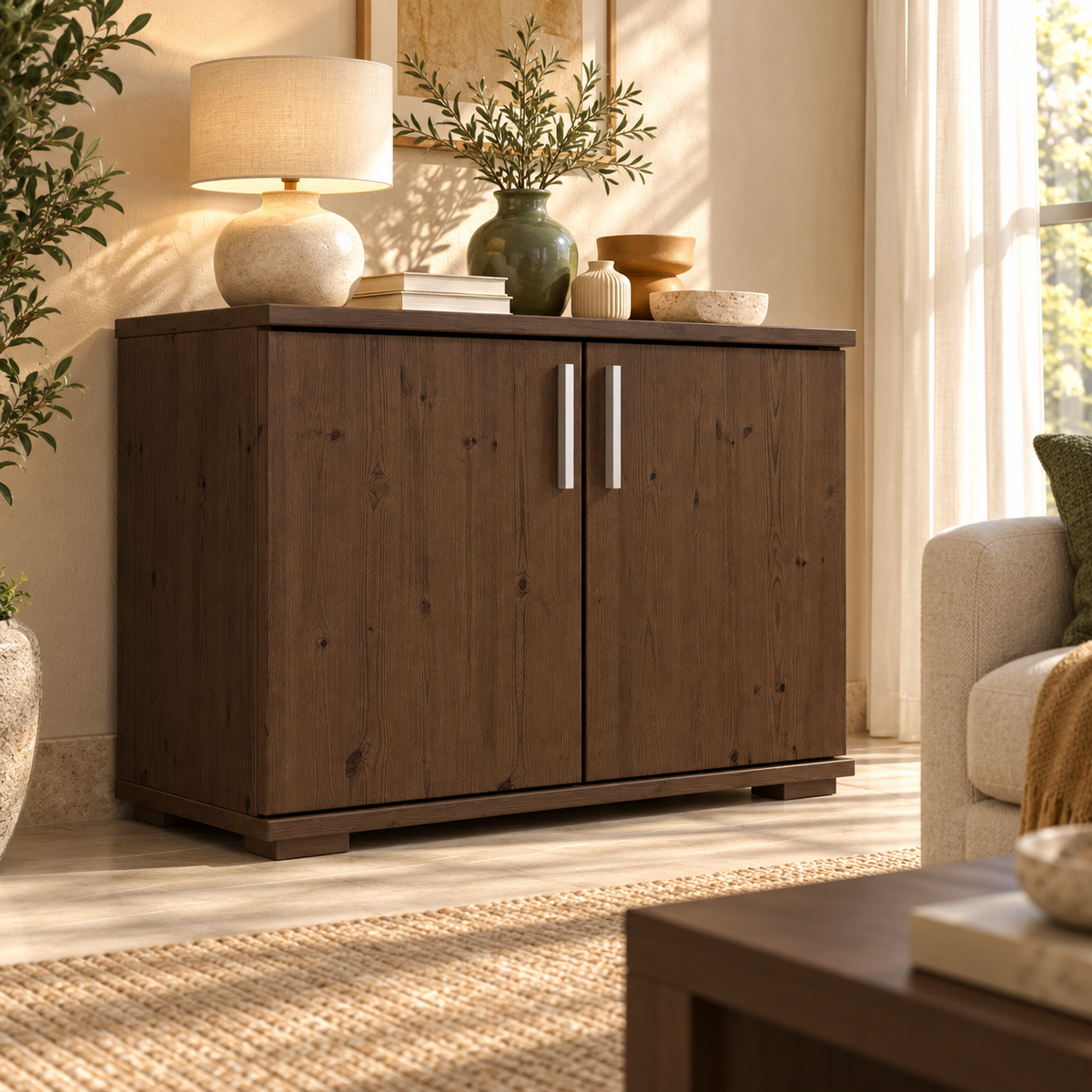 Nobis Kommode Bio Kiefer Massivholz 2-türig | 57cm hoch | Handgefertigt