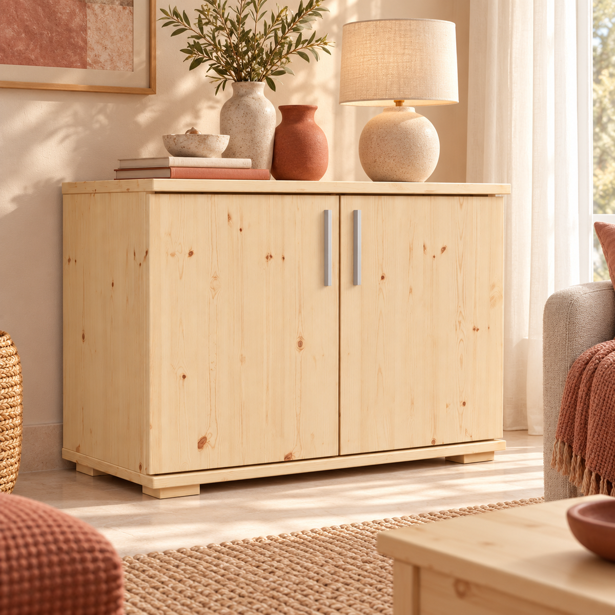 Nobis Kommode Bio Kiefer Massivholz 2-türig | 57cm hoch | Handgefertigt
