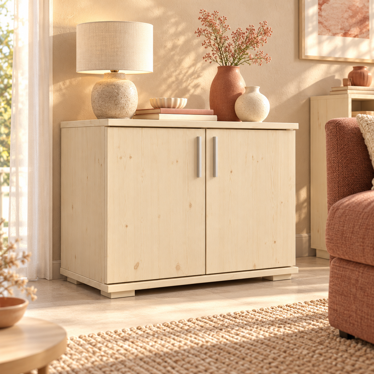 Nobis Kommode Bio Kiefer Massivholz 2-türig | 57cm hoch | Handgefertigt