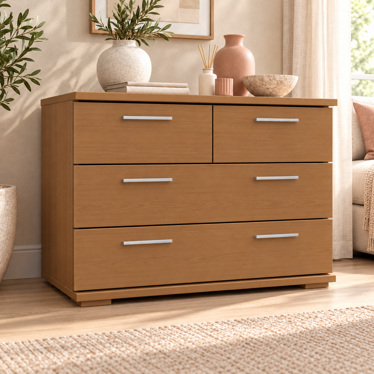 Nobis Kommode aus Bio Kiefer | Sideboard | Anrichte mit 4 Schubladen | 57 cm hoch | 100% Massivholz