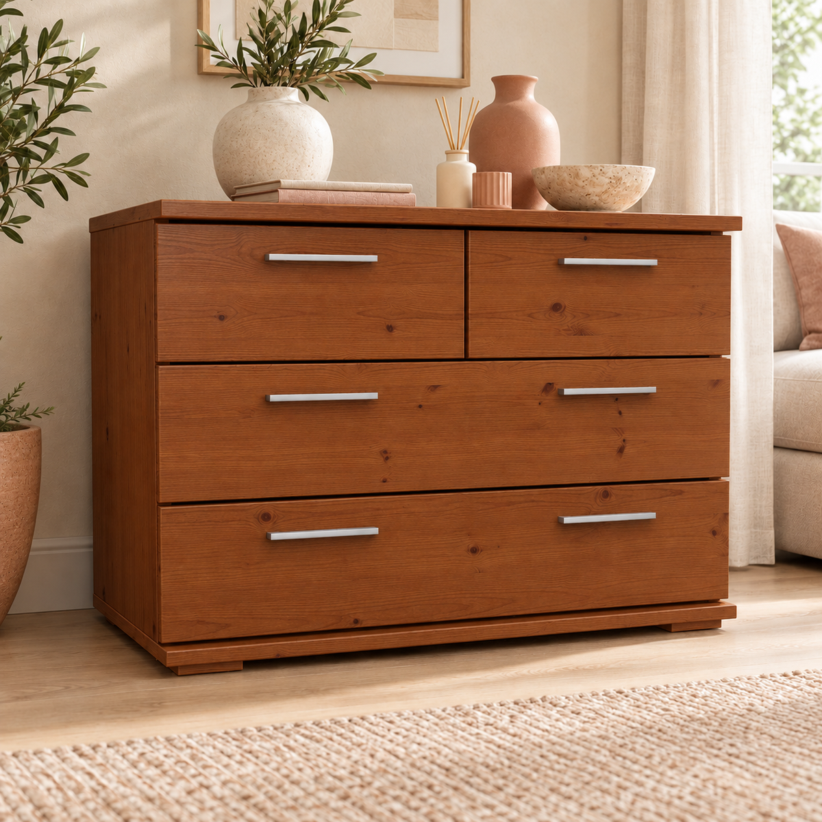 Nobis Kommode aus Bio Kiefer | Sideboard | Anrichte mit 4 Schubladen | 57 cm hoch | 100% Massivholz