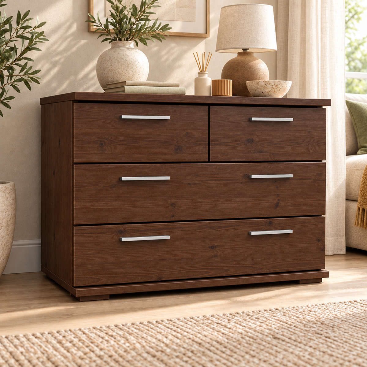 Nobis Kommode aus Bio Kiefer | Sideboard | Anrichte mit 4 Schubladen | 57 cm hoch | 100% Massivholz