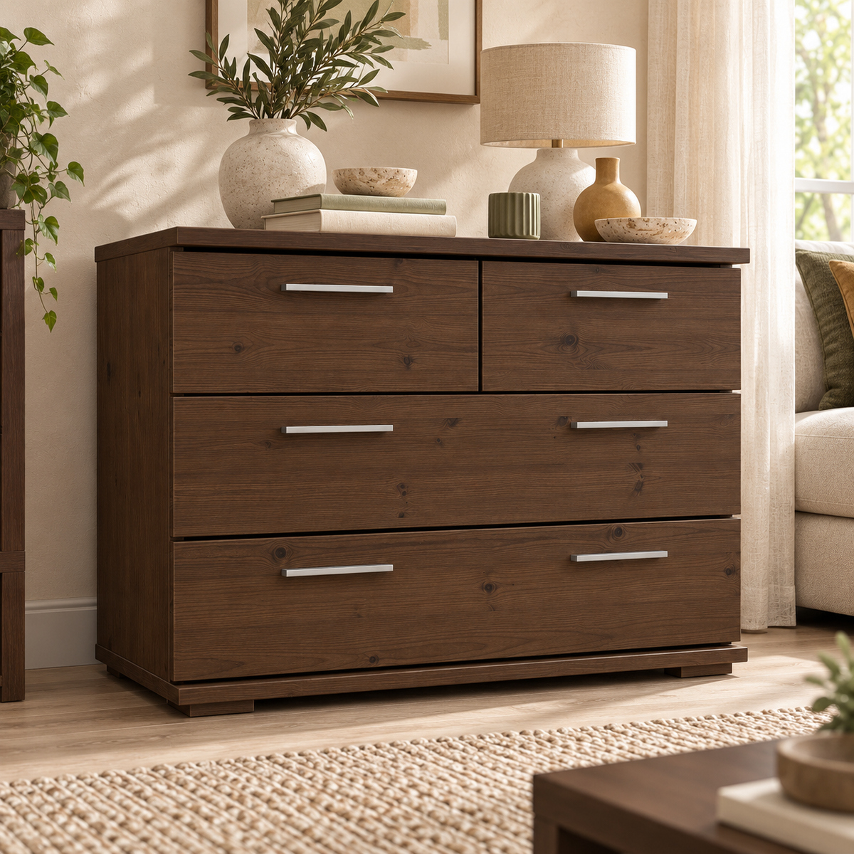 Nobis Kommode aus Bio Kiefer | Sideboard | Anrichte mit 4 Schubladen | 57 cm hoch | 100% Massivholz
