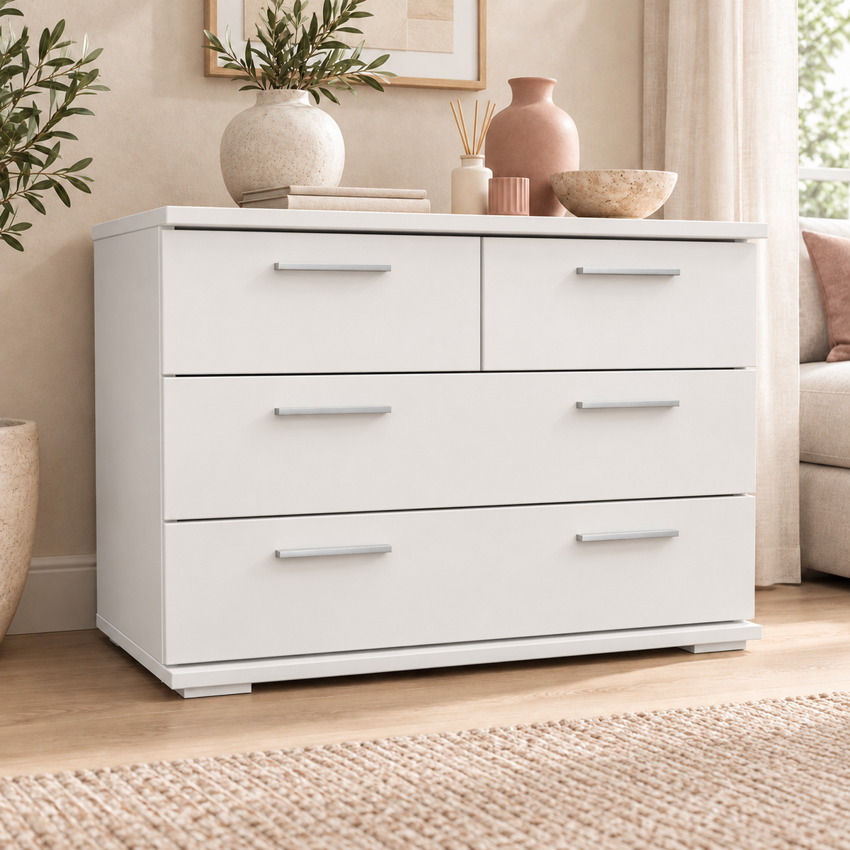 Nobis Kommode aus Bio Kiefer | Sideboard | Anrichte mit 4 Schubladen | 57 cm hoch | 100% Massivholz