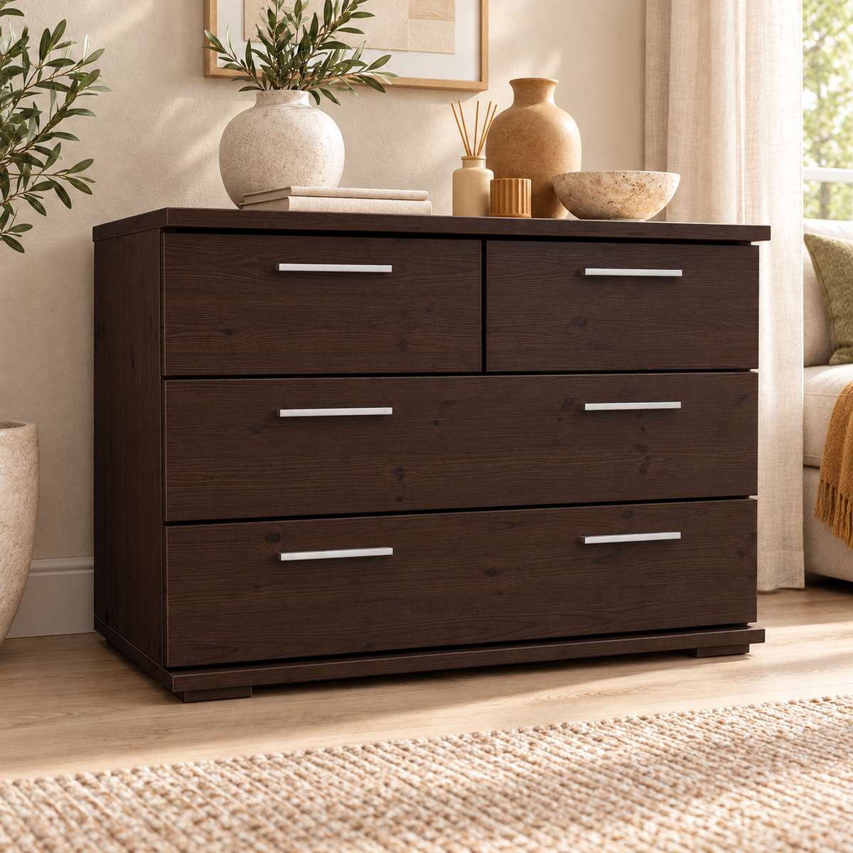 Nobis Kommode aus Bio Kiefer | Sideboard | Anrichte mit 4 Schubladen | 57 cm hoch | 100% Massivholz