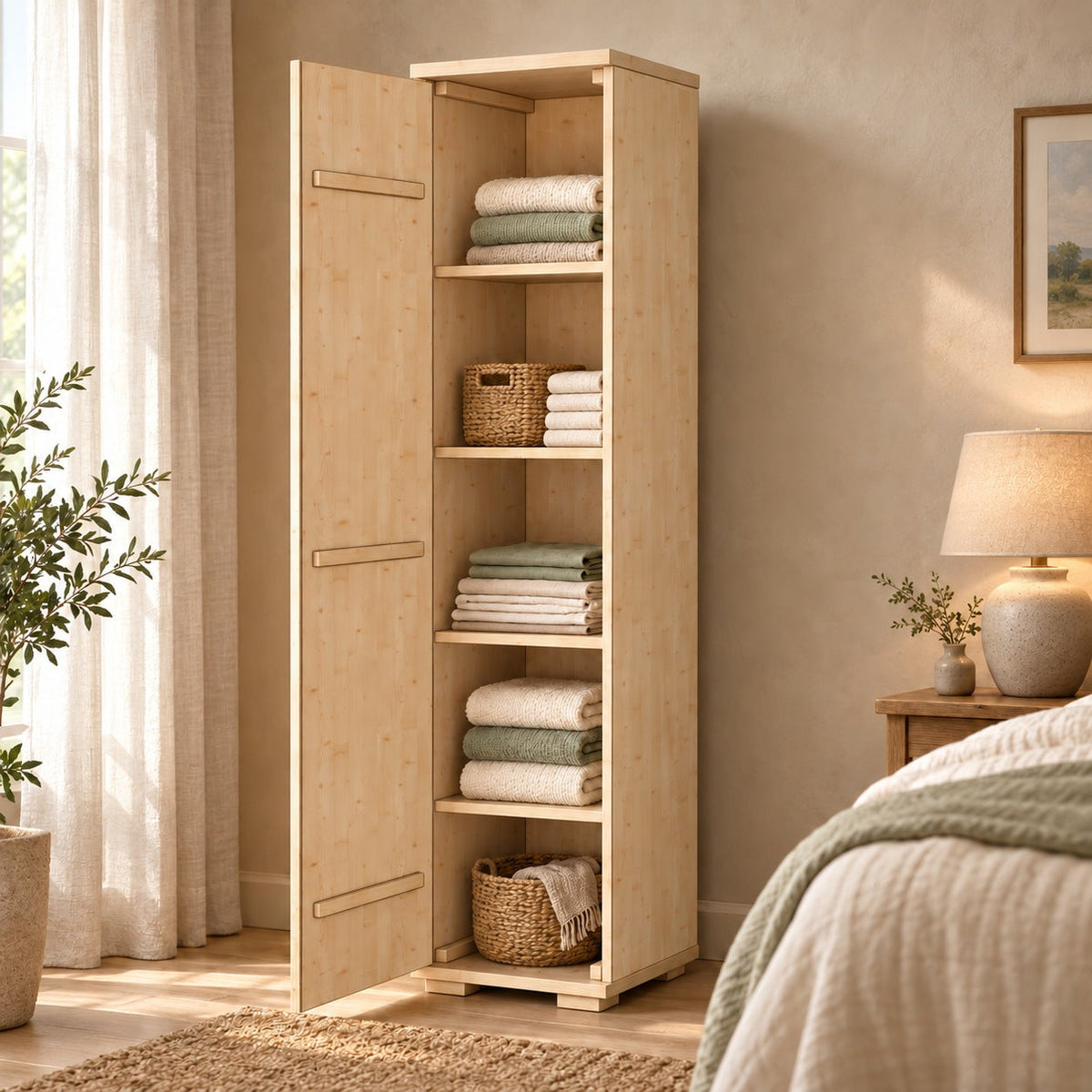 Nobis Kleiderschrank Bio Kiefer | 42 cm Tiefe 1-Türig mit Regalen aus 100% massivem Holz