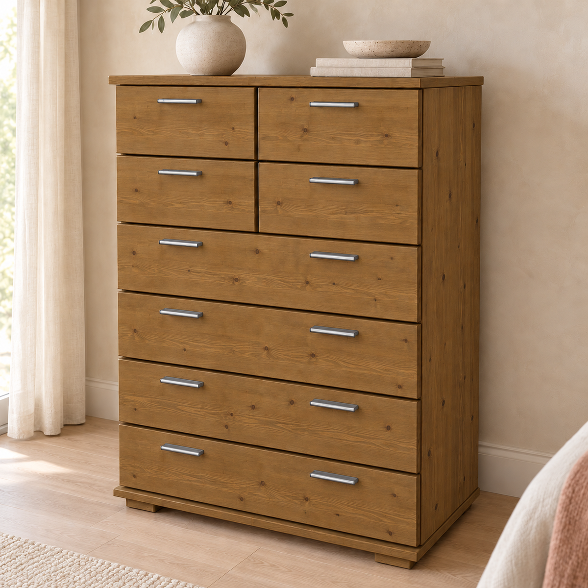 Nobis Schubladenkommode 8-Schubladen | 107cm hoch | 100% Bio Kiefer Massivholz Sideboard