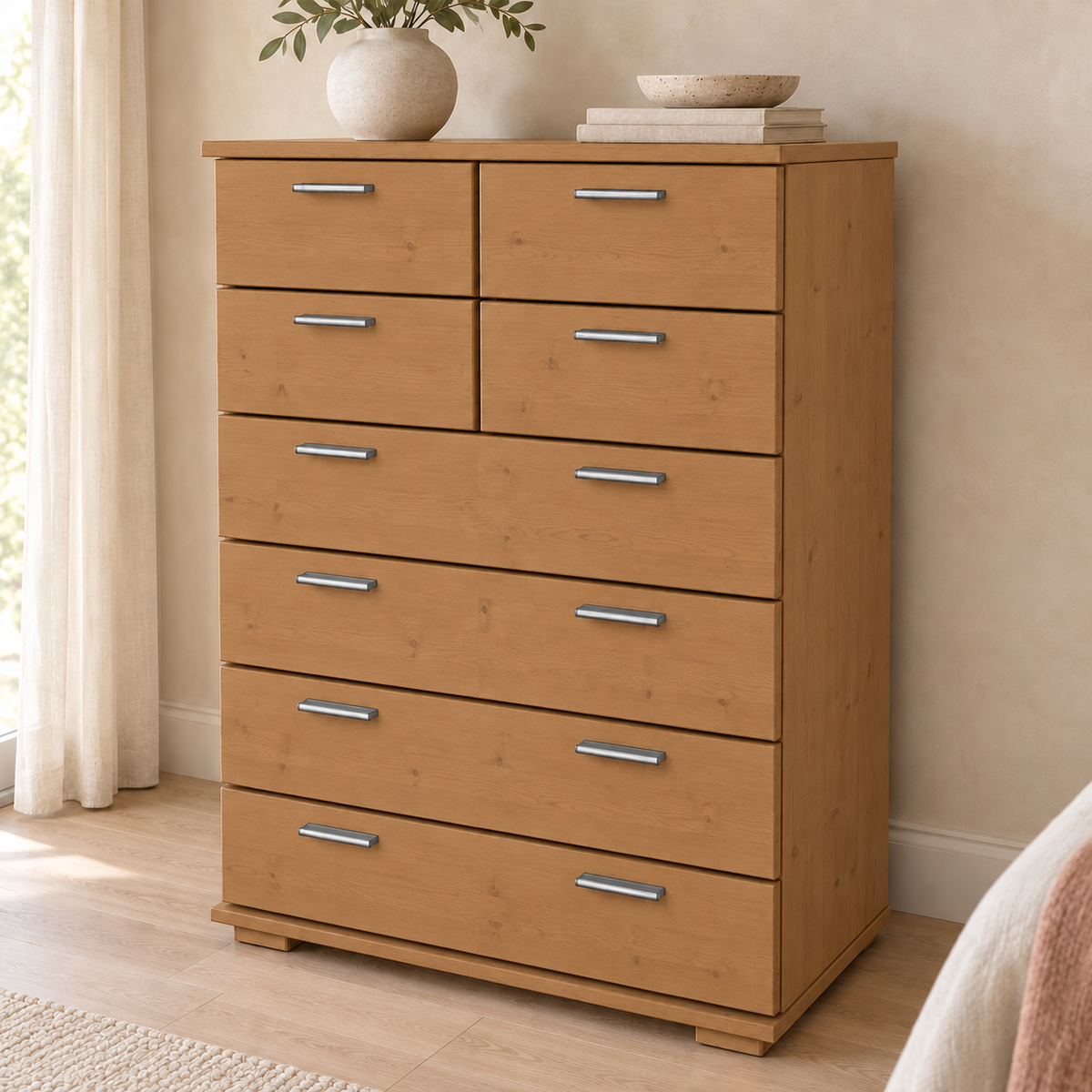 Nobis Schubladenkommode 8-Schubladen | 107cm hoch | 100% Bio Kiefer Massivholz Sideboard