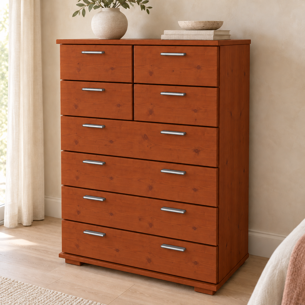 Nobis Schubladenkommode 8-Schubladen | 107cm hoch | 100% Bio Kiefer Massivholz Sideboard
