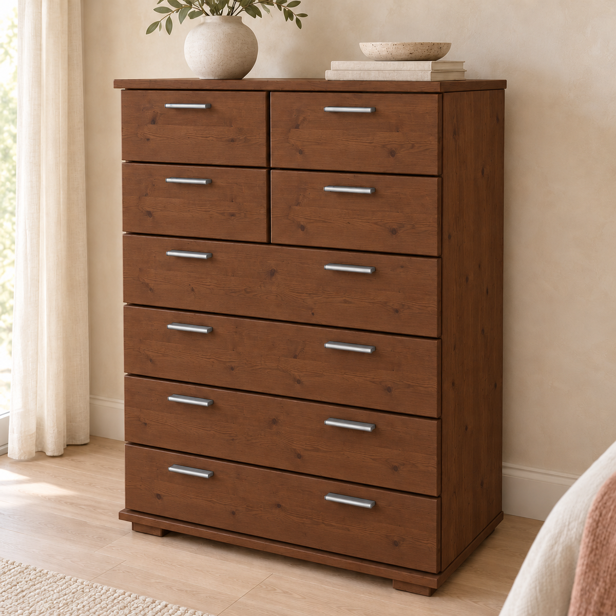 Nobis Schubladenkommode 8-Schubladen | 107cm hoch | 100% Bio Kiefer Massivholz Sideboard