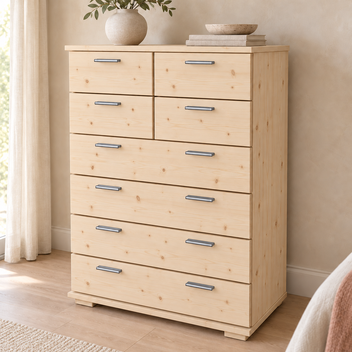 Nobis Schubladenkommode 8-Schubladen | 107cm hoch | 100% Bio Kiefer Massivholz Sideboard
