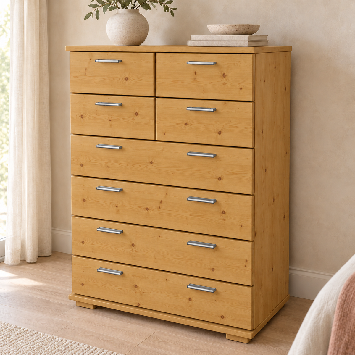 Nobis Schubladenkommode 8-Schubladen | 107cm hoch | 100% Bio Kiefer Massivholz Sideboard