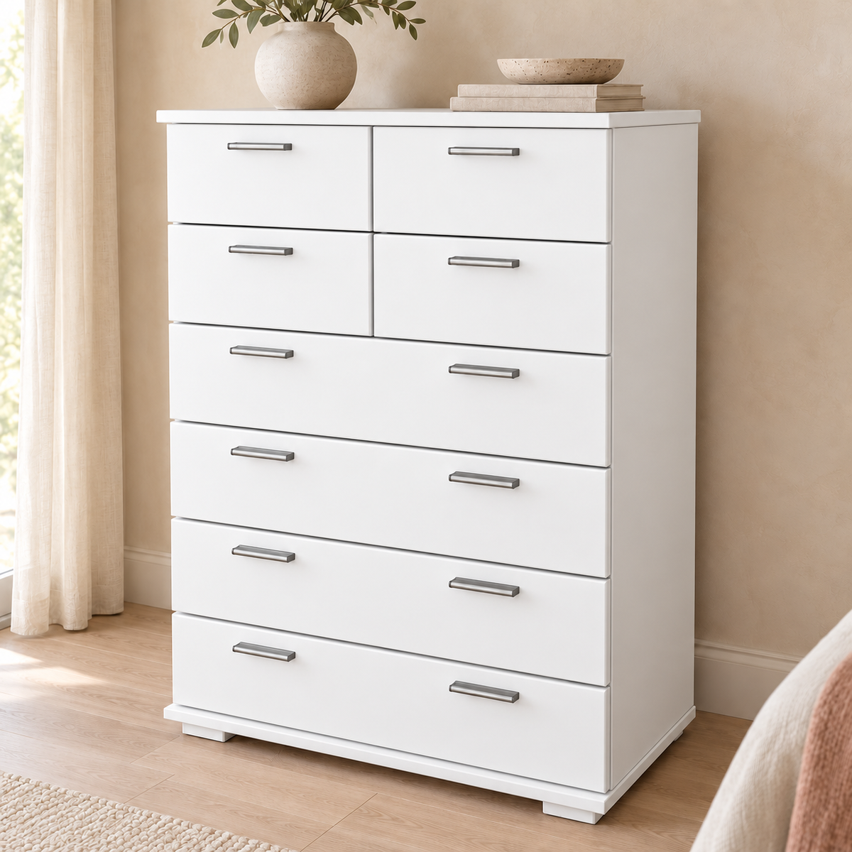 Nobis Schubladenkommode 8-Schubladen | 107cm hoch | 100% Bio Kiefer Massivholz Sideboard