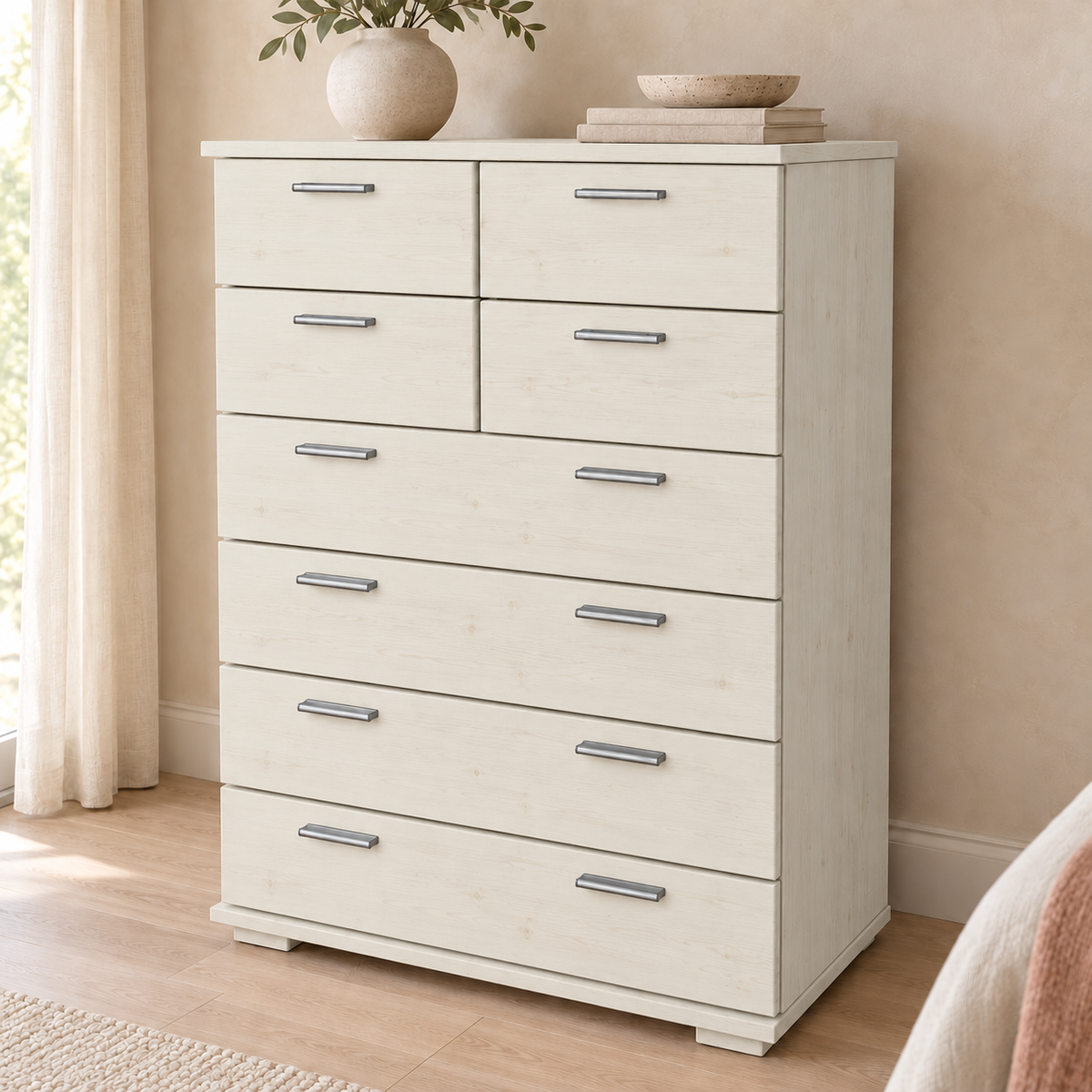 Nobis Schubladenkommode 8-Schubladen | 107cm hoch | 100% Bio Kiefer Massivholz Sideboard