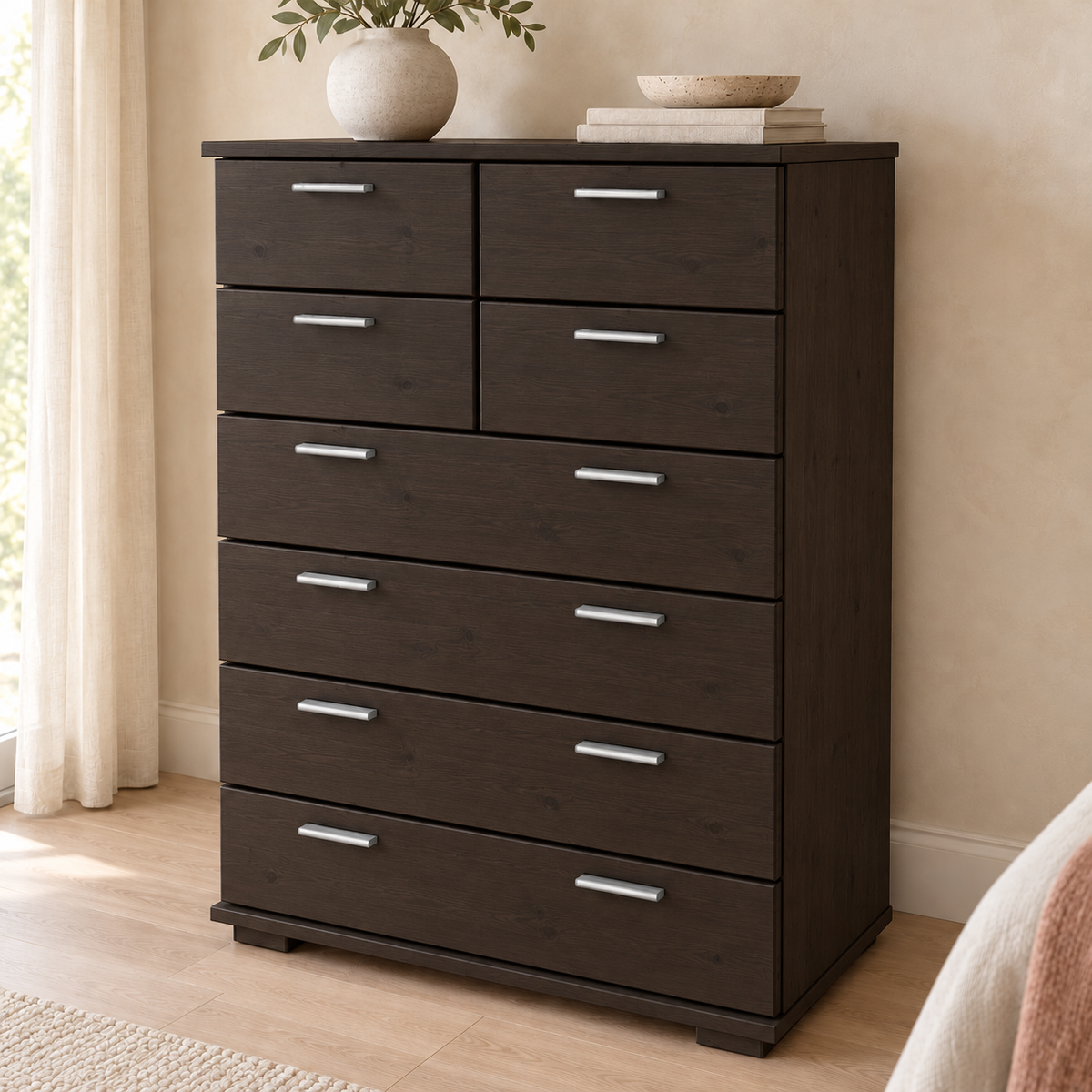 Nobis Schubladenkommode 8-Schubladen | 107cm hoch | 100% Bio Kiefer Massivholz Sideboard