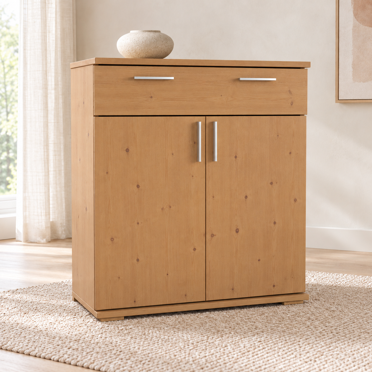 Nobis Kommode 100% Bio Kiefer | Sideboard mit 1-Schublade und 2-Türen | 90cm hoch
