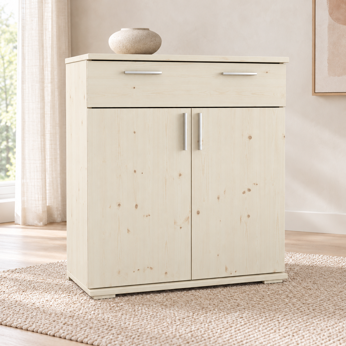 Nobis Kommode 100% Bio Kiefer | Sideboard mit 1-Schublade und 2-Türen | 90cm hoch