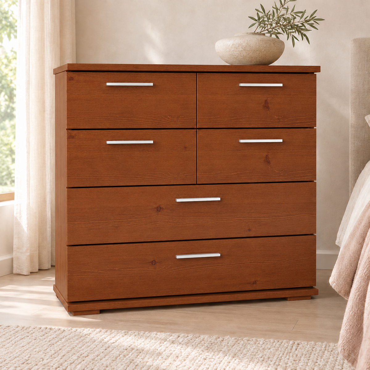 Nobis Kommode Bio Kiefer Massivholz | Sideboard mit 4 kleinen und 2 großen Schubladen | Anrichte aus 100% Bio Kiefer