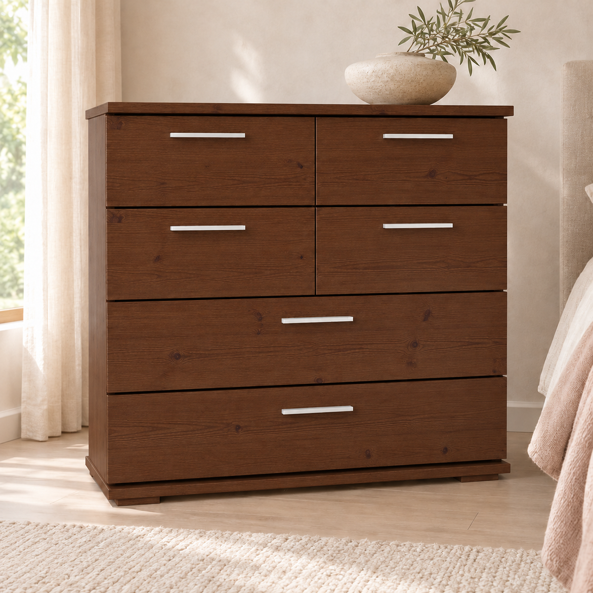 Nobis Kommode Bio Kiefer Massivholz | Sideboard mit 4 kleinen und 2 großen Schubladen | Anrichte aus 100% Bio Kiefer