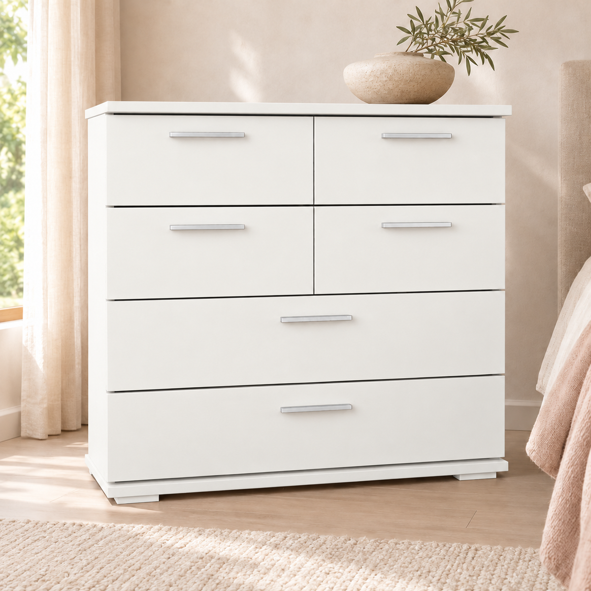 Nobis Kommode Bio Kiefer Massivholz | Sideboard mit 4 kleinen und 2 großen Schubladen | Anrichte aus 100% Bio Kiefer