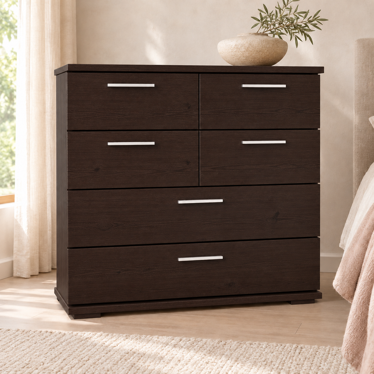 Nobis Kommode Bio Kiefer Massivholz | Sideboard mit 4 kleinen und 2 großen Schubladen | Anrichte aus 100% Bio Kiefer