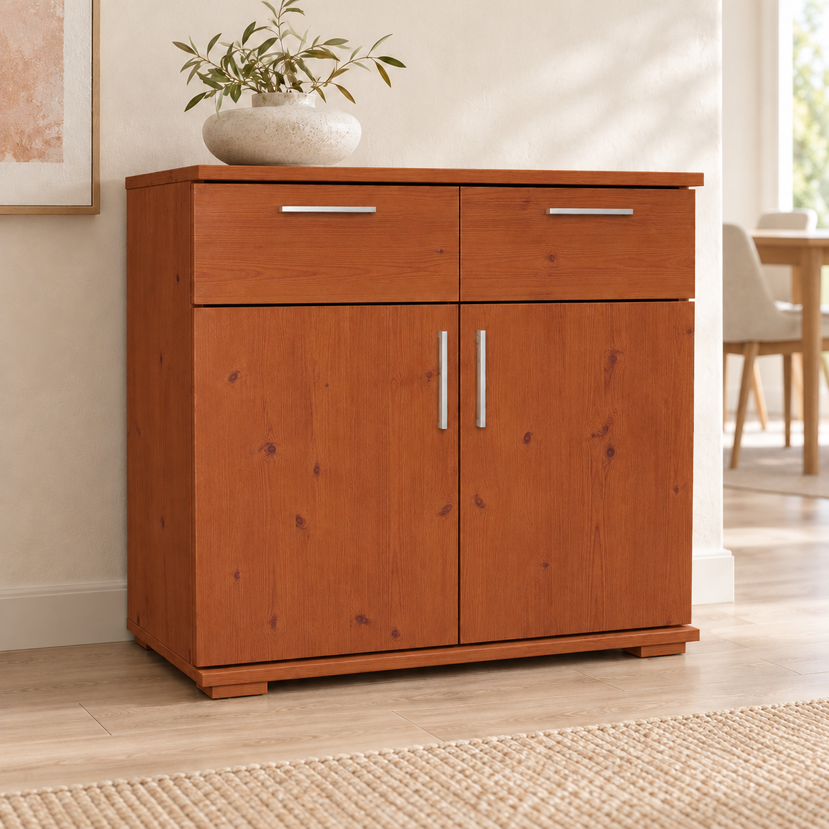 Nobis Kommode Massivholz aus 100% Bio Kiefer | 2-Türig mit 2 Schubladen für stilvolles Wohnen
