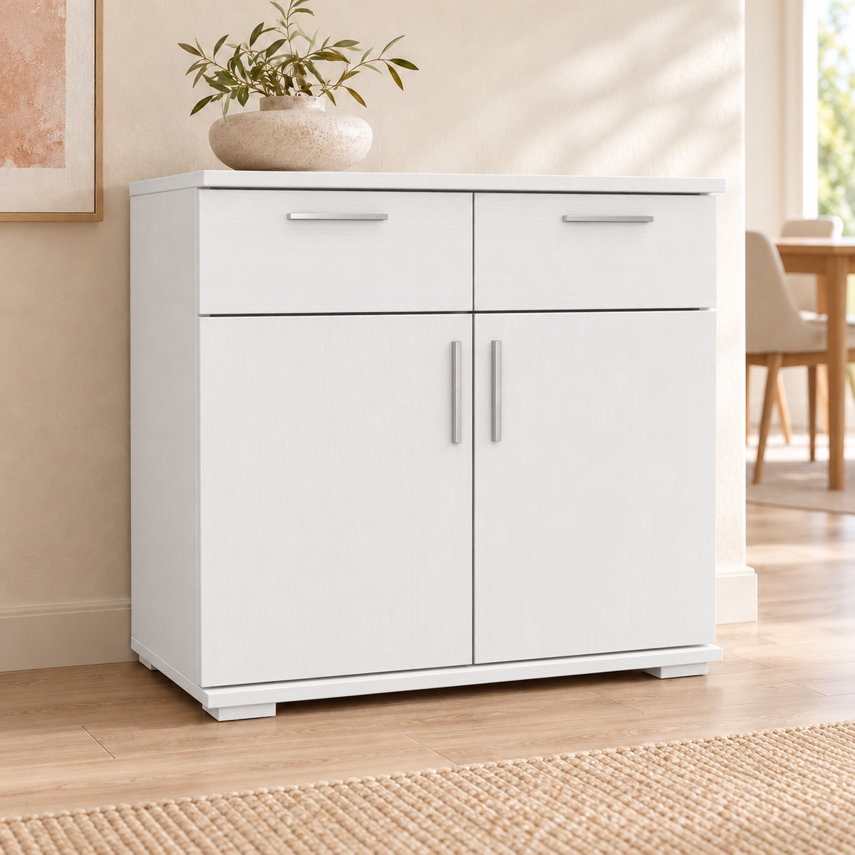 Nobis Kommode Massivholz aus 100% Bio Kiefer | 2-Türig mit 2 Schubladen für stilvolles Wohnen