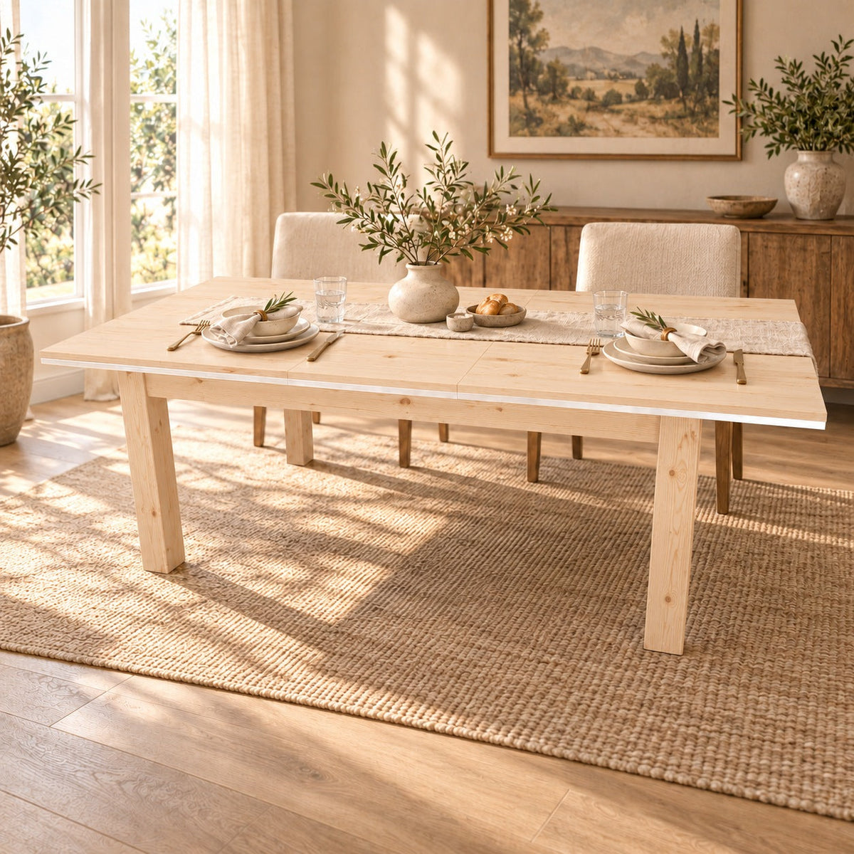 Nobis Ausziehbarer Esstisch Kiefer Massivholz 170/220 cm für 8+2 Personen | 100% Bio