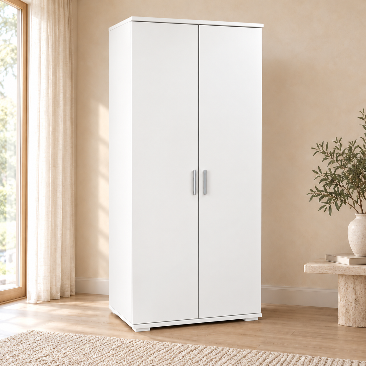Nobis Kleiderschrank Bio Kiefer | 2-Türig mit Kleiderstange und Regalen aus 100% massivem Holz
