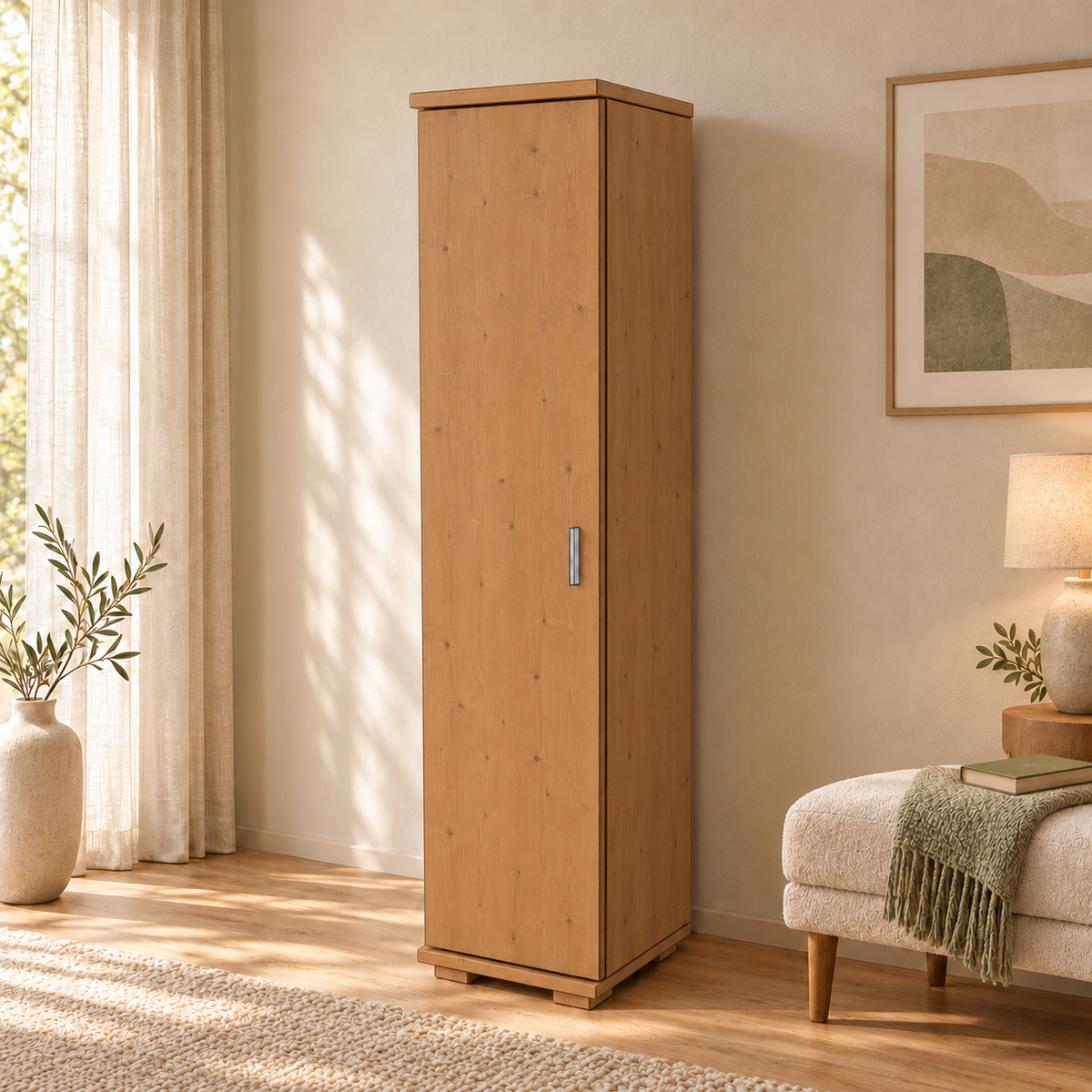 Nobis Kleiderschrank Bio Kiefer | 42 cm Tiefe 1-Türig mit Regalen aus 100% massivem Holz
