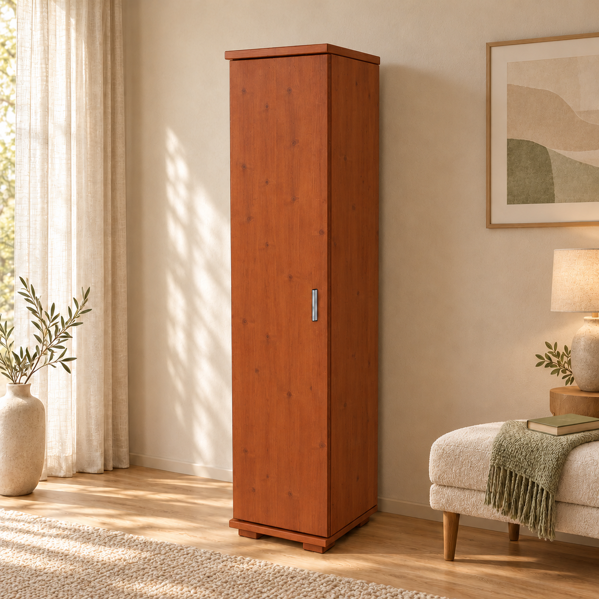Nobis Kleiderschrank Bio Kiefer | 42 cm Tiefe 1-Türig mit Regalen aus 100% massivem Holz