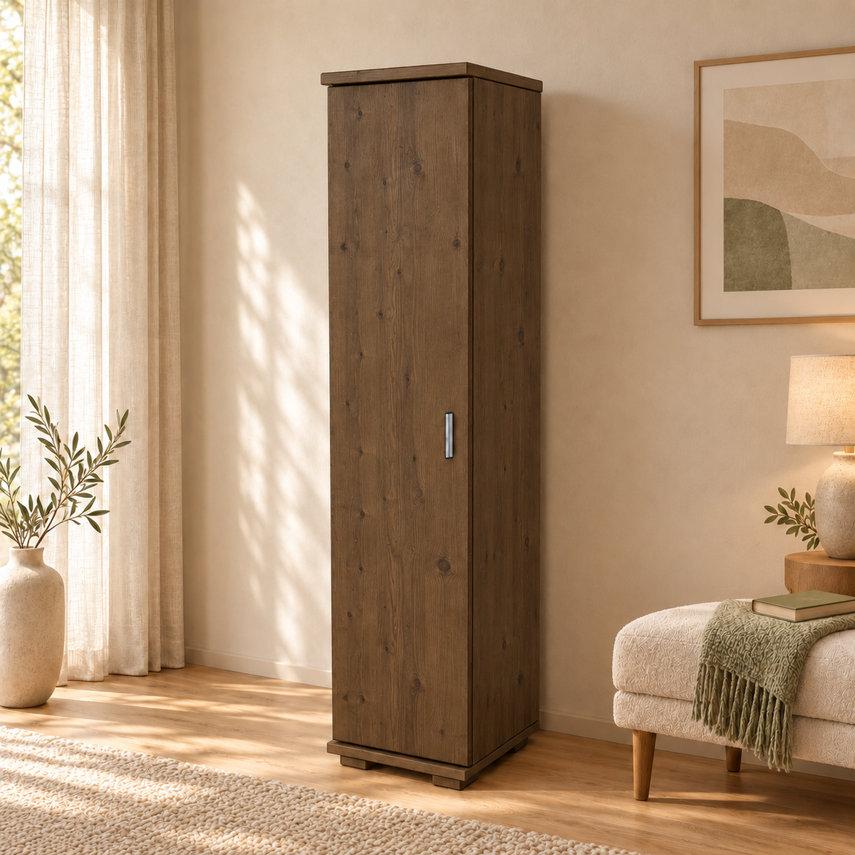 Nobis Kleiderschrank Bio Kiefer | 42 cm Tiefe 1-Türig mit Regalen aus 100% massivem Holz