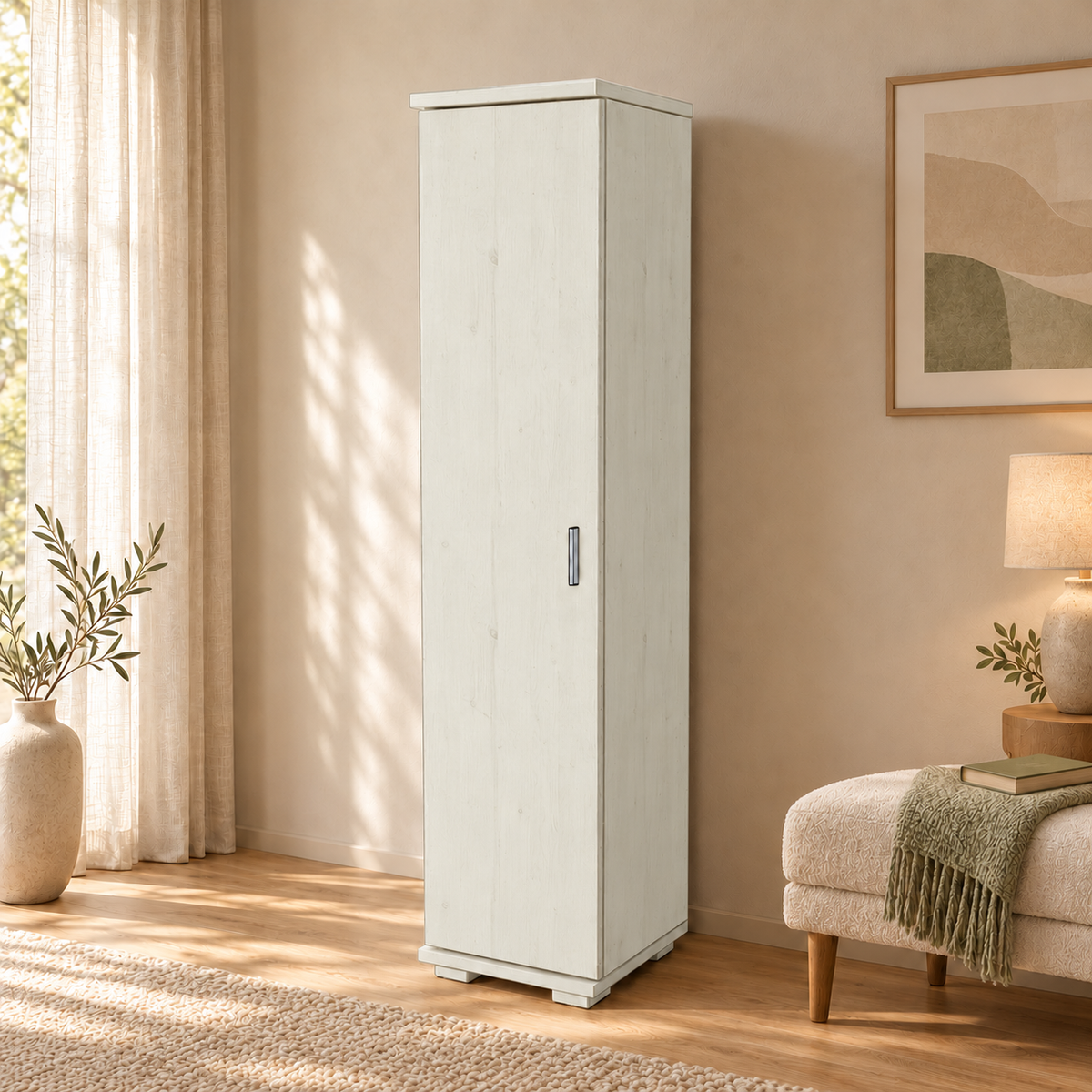 Nobis Kleiderschrank Bio Kiefer | 42 cm Tiefe 1-Türig mit Regalen aus 100% massivem Holz
