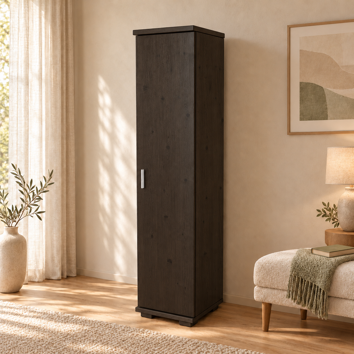 Nobis Kleiderschrank Bio Kiefer | 42 cm Tiefe 1-Türig mit Regalen aus 100% massivem Holz